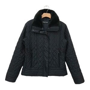 Marmot St. Moritz Quilted Jacket Womens Medium Black Faux Fur Collar Full Zip